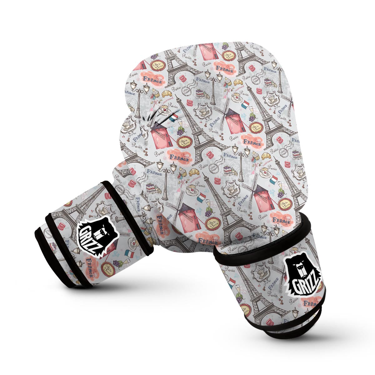 Paris France Pattern Print Boxing Gloves-grizzshop