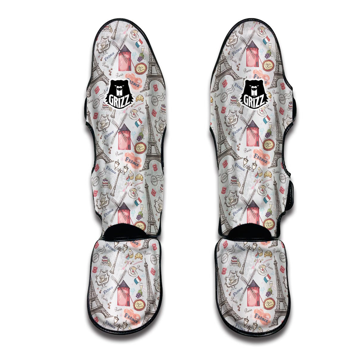 Paris France Pattern Print Muay Thai Shin Guards-grizzshop