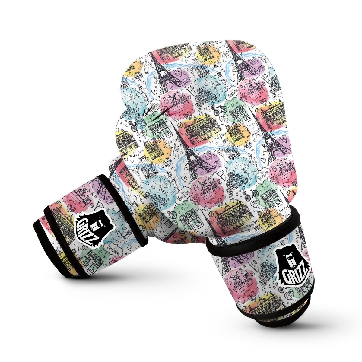 Paris France Print Pattern Boxing Gloves-grizzshop