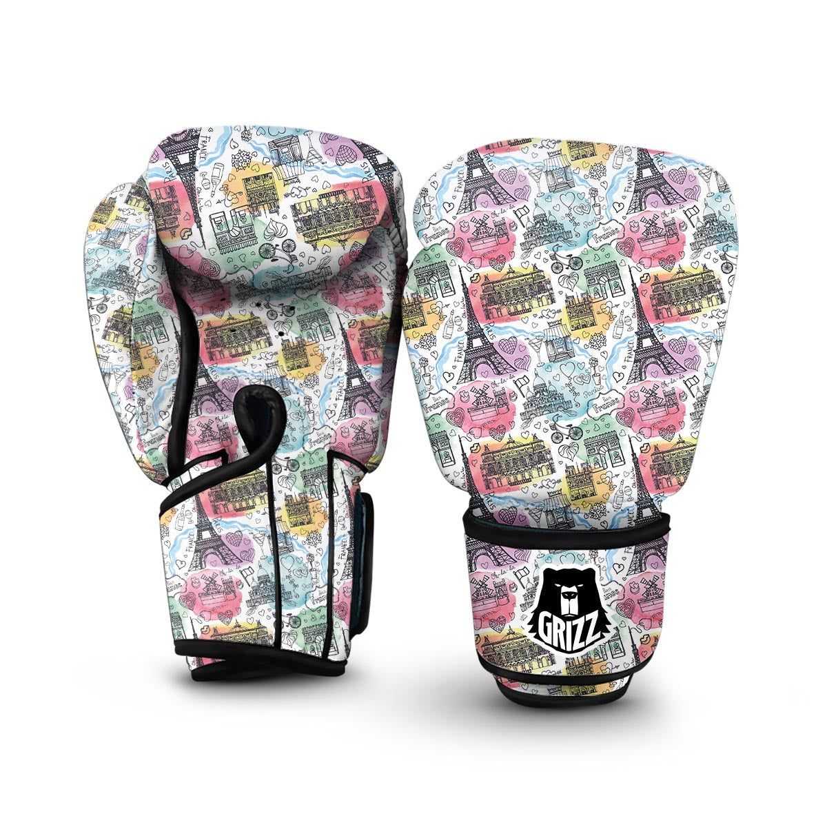 Paris France Print Pattern Boxing Gloves-grizzshop