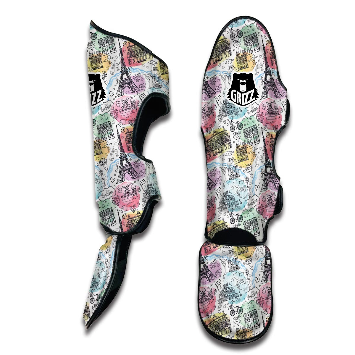 Paris France Print Pattern Muay Thai Shin Guards-grizzshop