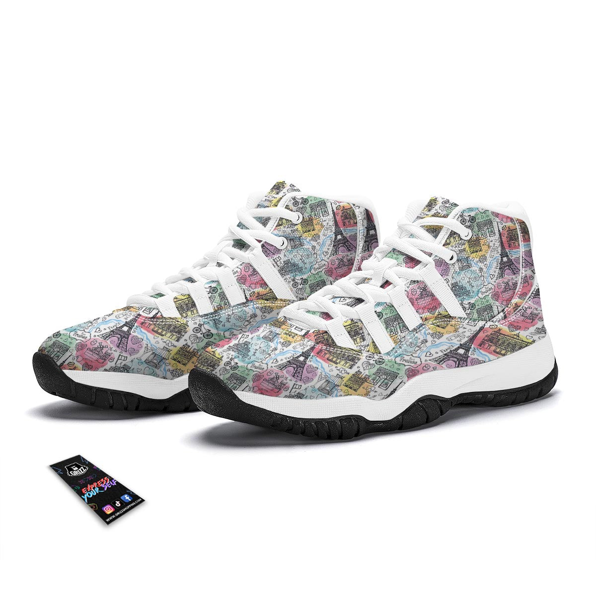 Paris France Print Pattern White Bball Shoes-grizzshop