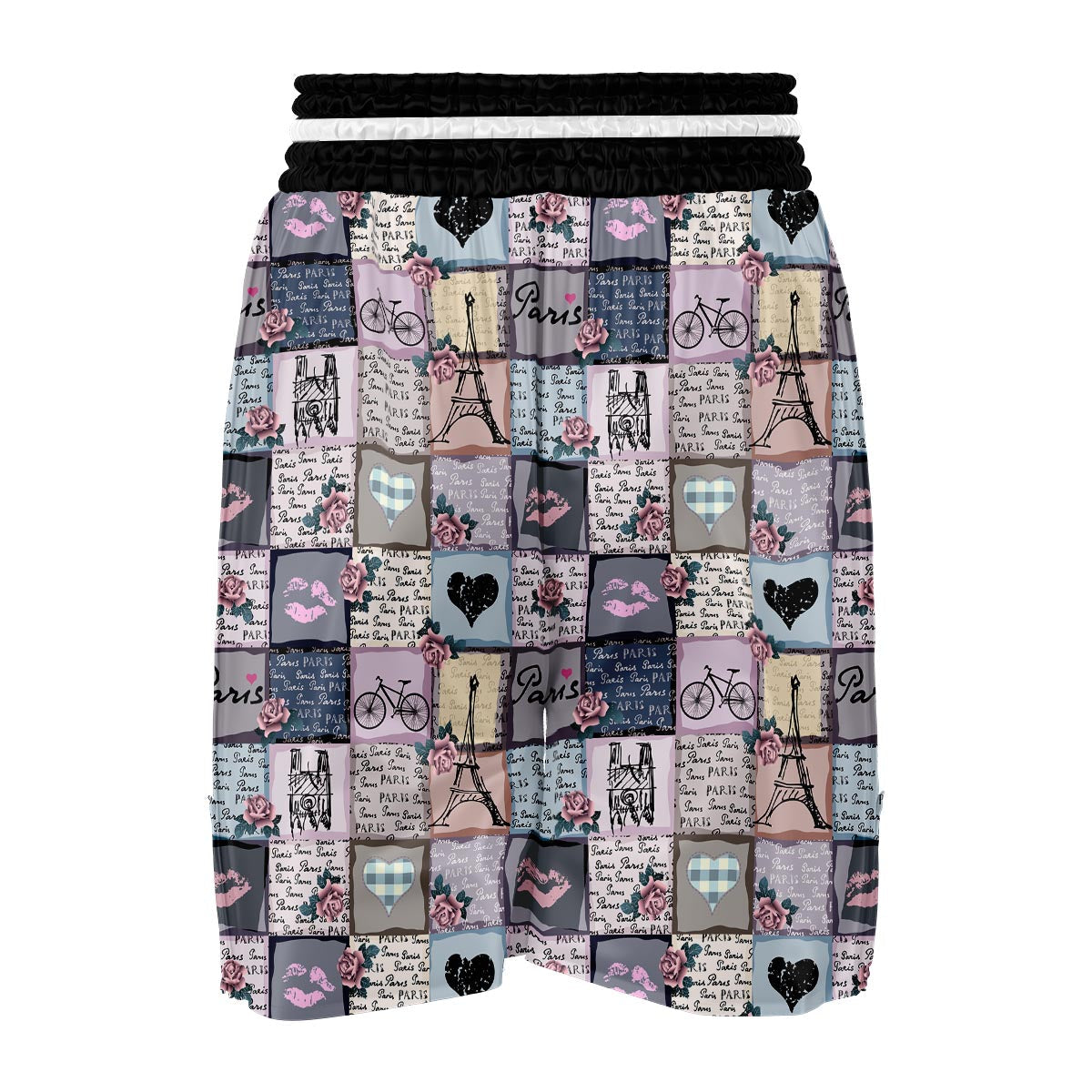 Paris Pattern Print Boxing Shorts-grizzshop