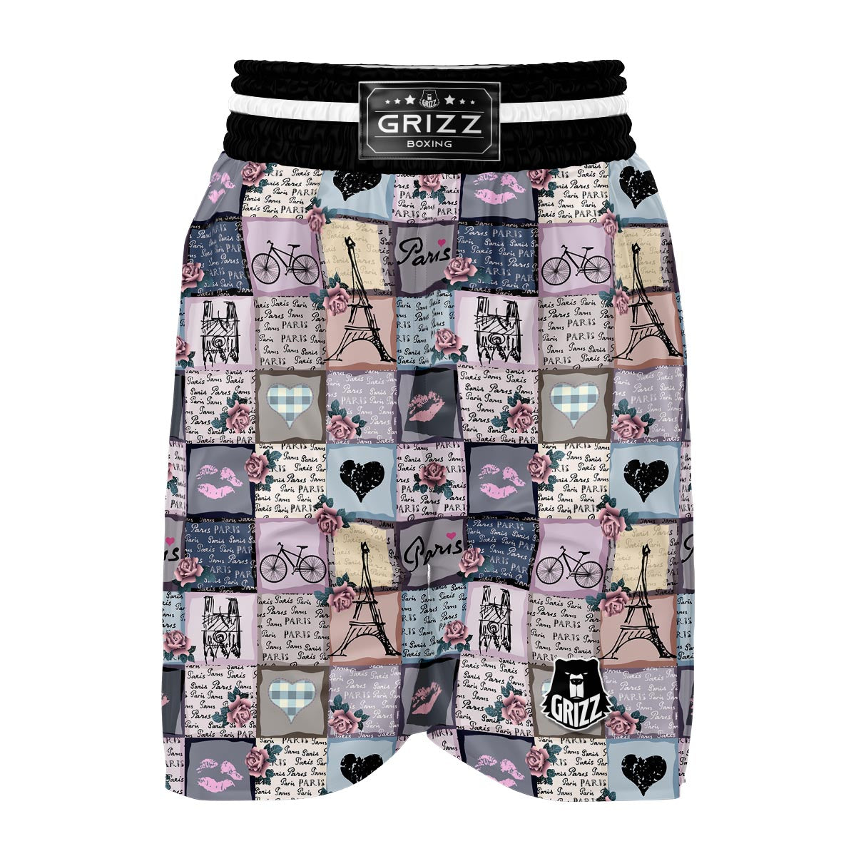 Paris Pattern Print Boxing Shorts-grizzshop