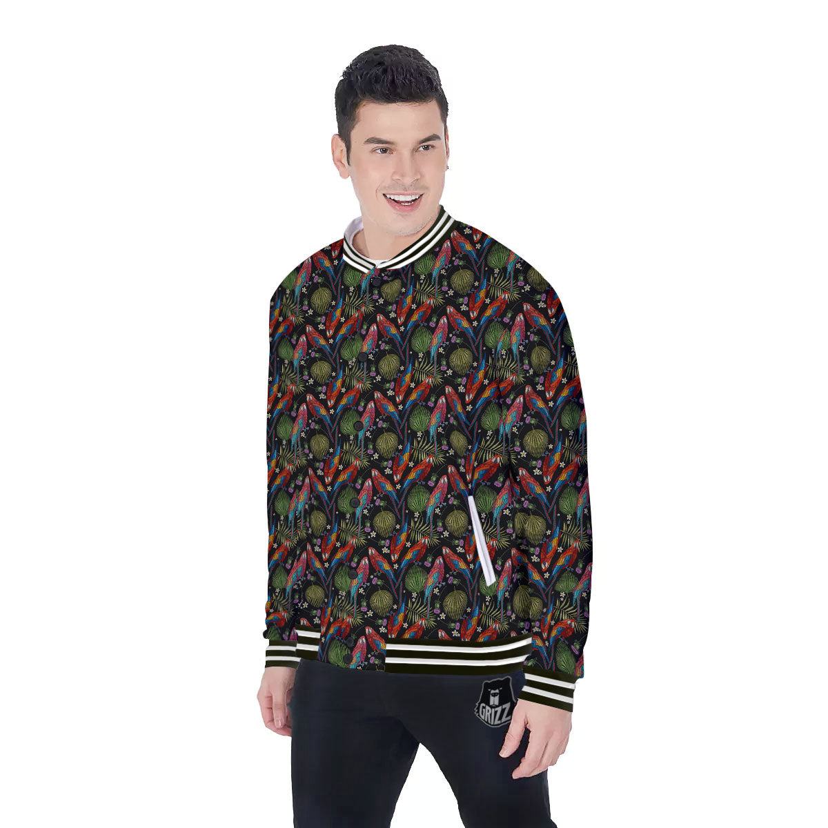 Parrot Embroidery Print Pattern Baseball Jacket-grizzshop
