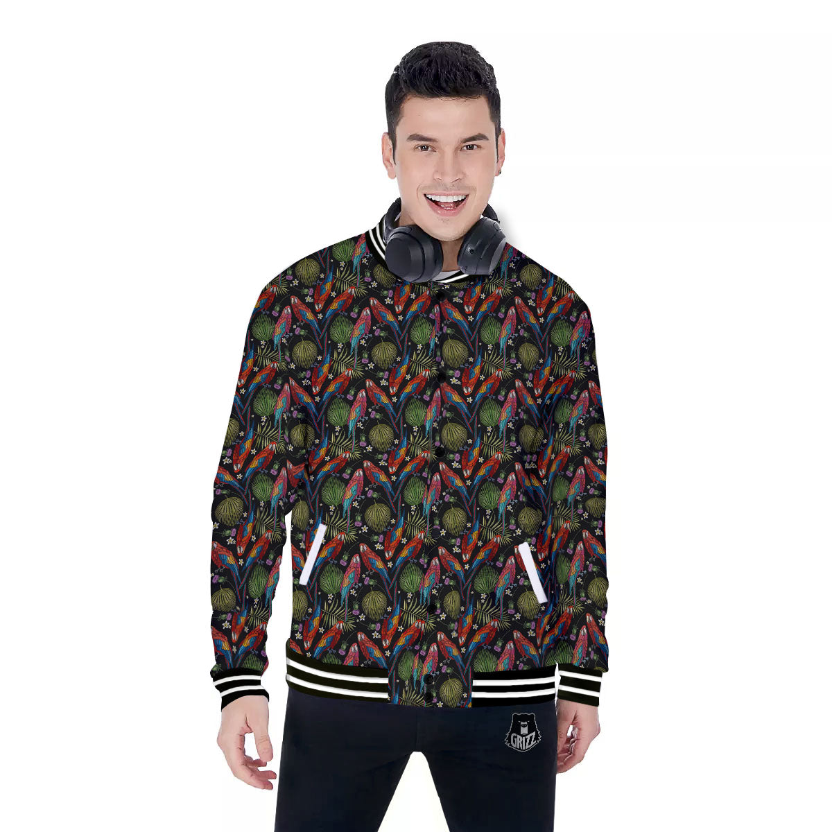Parrot Embroidery Print Pattern Baseball Jacket-grizzshop