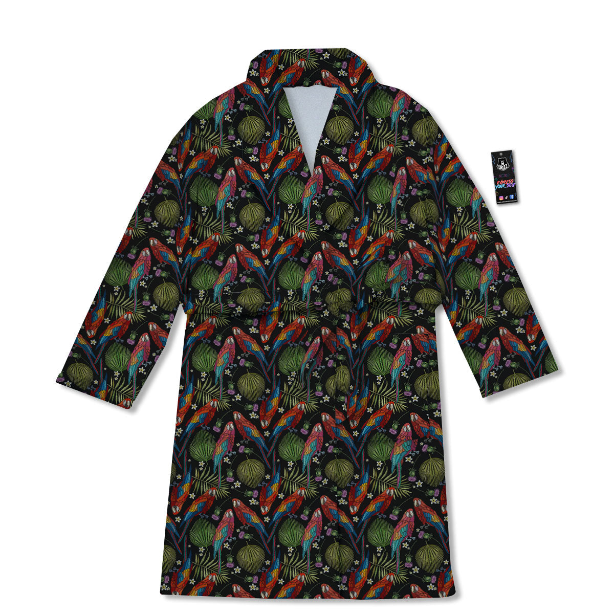 Parrot Embroidery Print Pattern Bathrobe-grizzshop