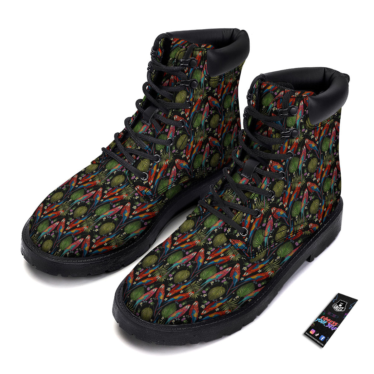 Parrot Embroidery Print Pattern Boots-grizzshop