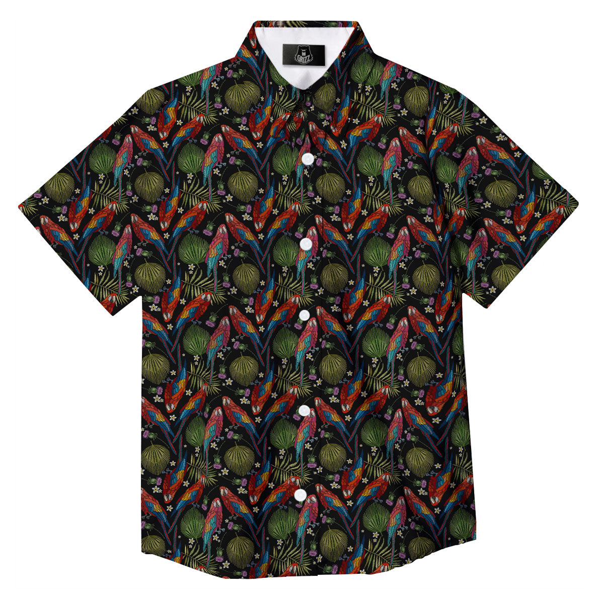 Parrot Embroidery Print Pattern Button Up Shirt-grizzshop