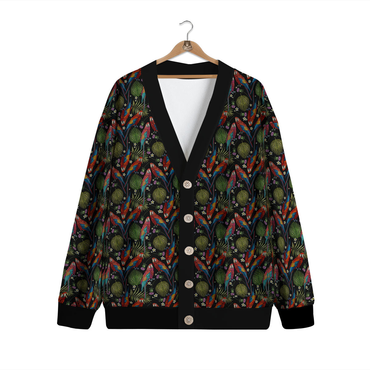 Parrot Embroidery Print Pattern Cardigan-grizzshop