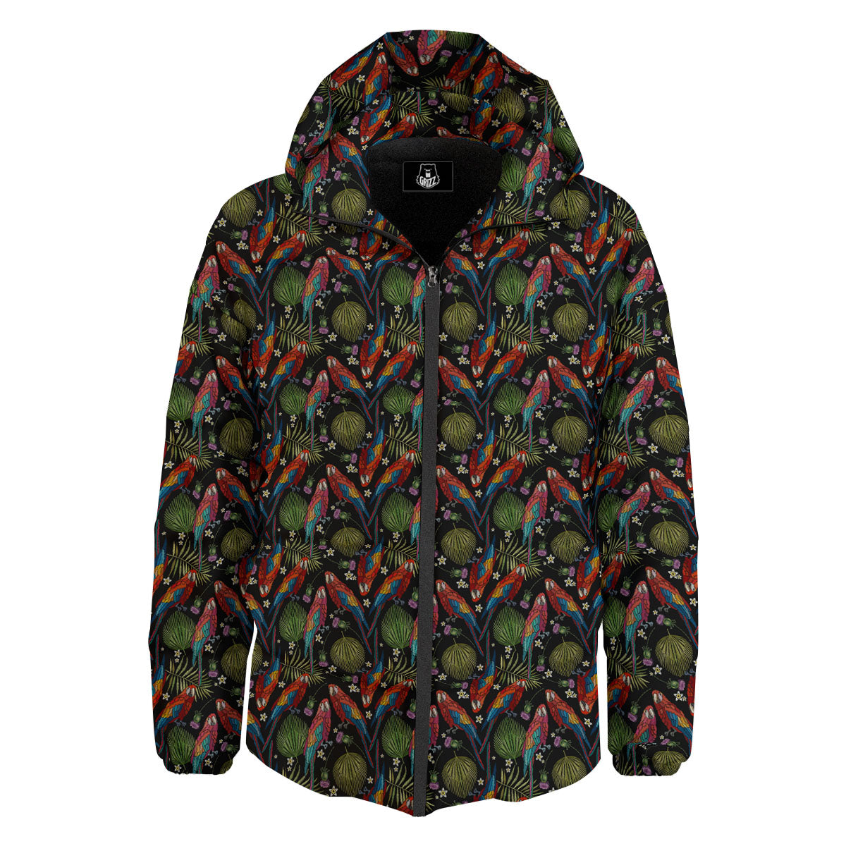 Parrot Embroidery Print Pattern Down Jacket-grizzshop