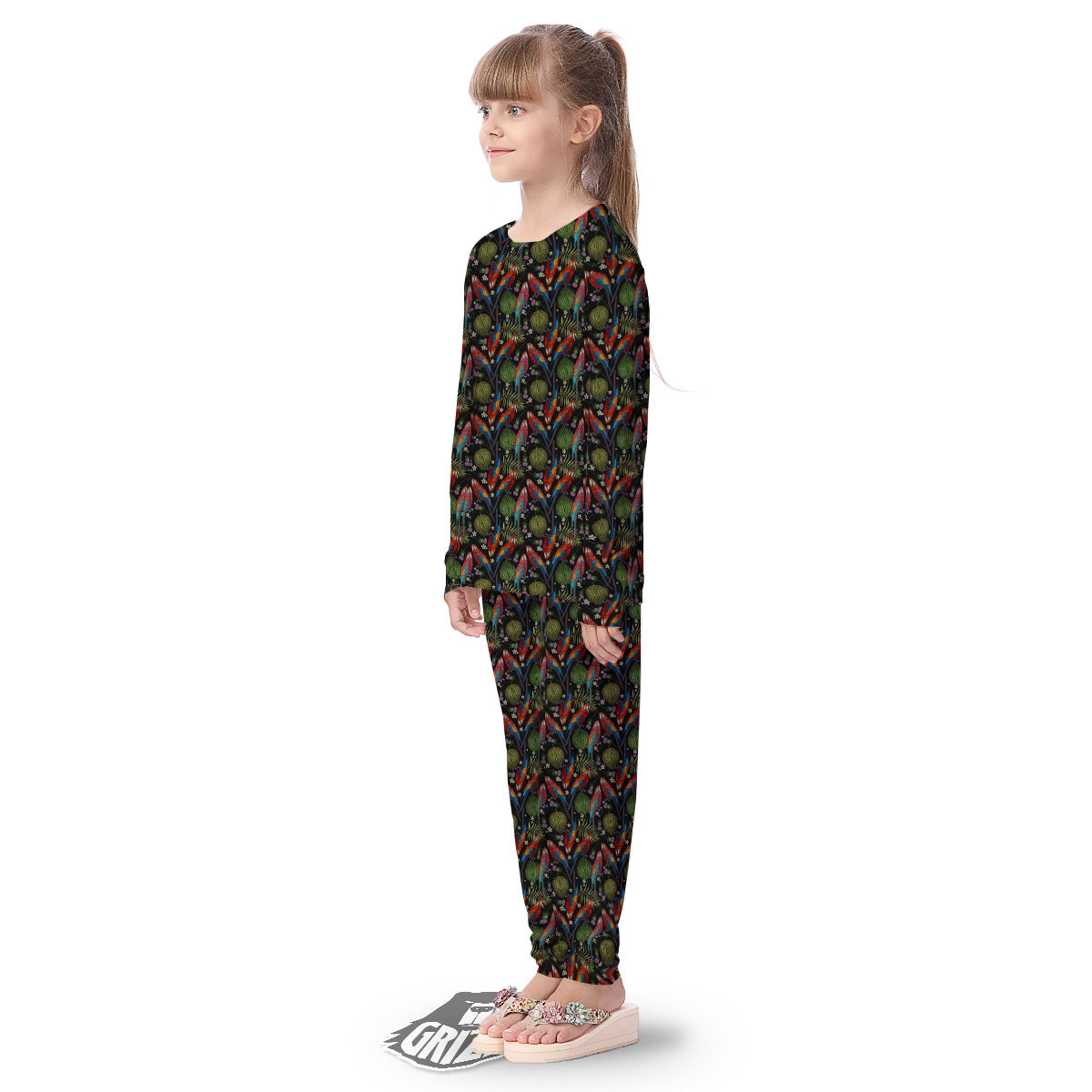 Parrot Embroidery Print Pattern Kid's Pajamas-grizzshop