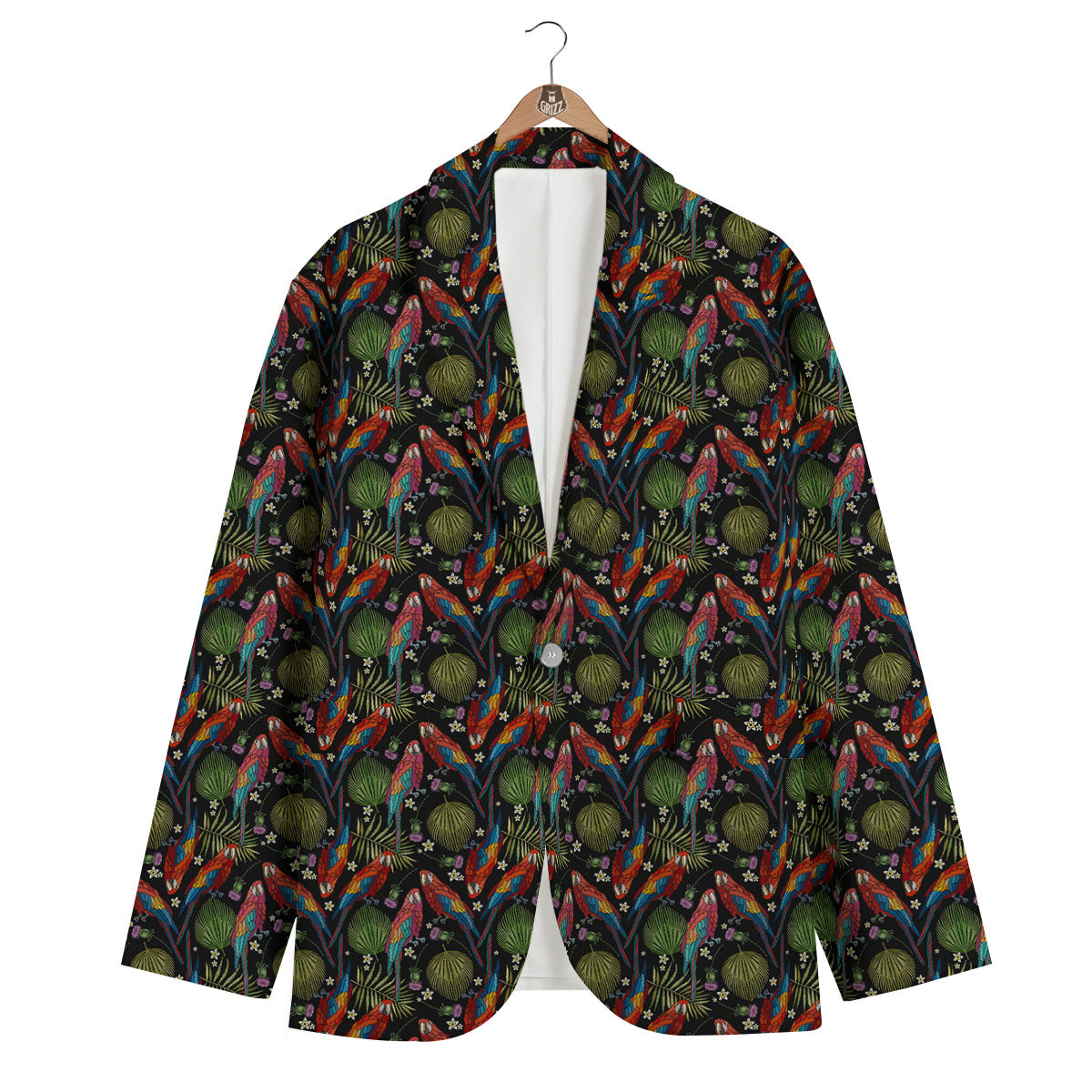 Parrot Embroidery Print Pattern Men's Blazer-grizzshop
