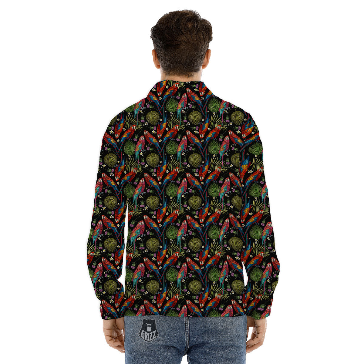 Parrot Embroidery Print Pattern Men's Dress Shirts-grizzshop