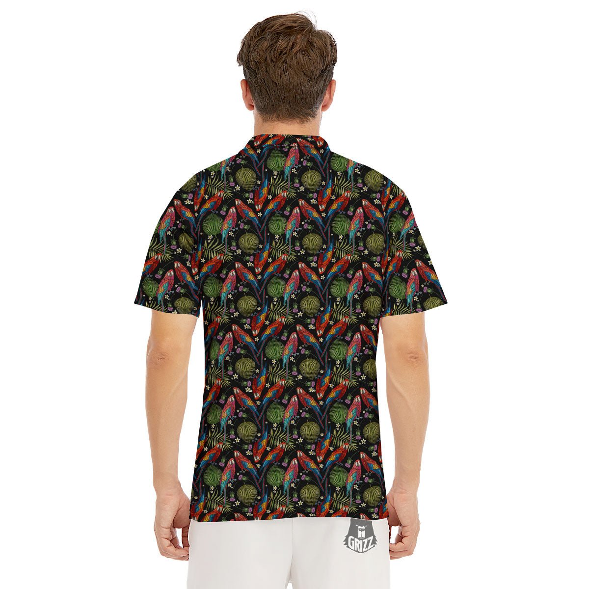 Parrot Embroidery Print Pattern Men's Golf Shirts-grizzshop