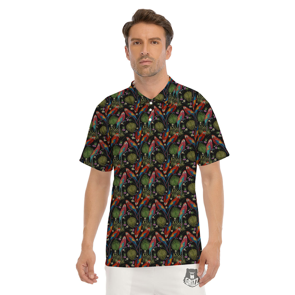 Parrot Embroidery Print Pattern Men's Golf Shirts-grizzshop
