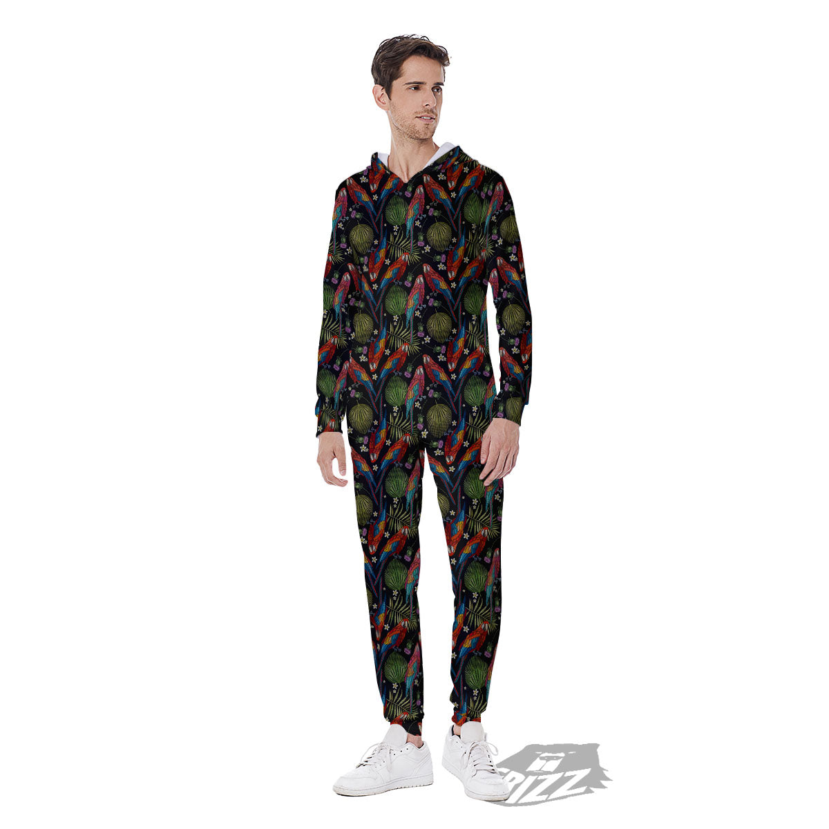 Parrot Embroidery Print Pattern Men's Jumpsuit-grizzshop