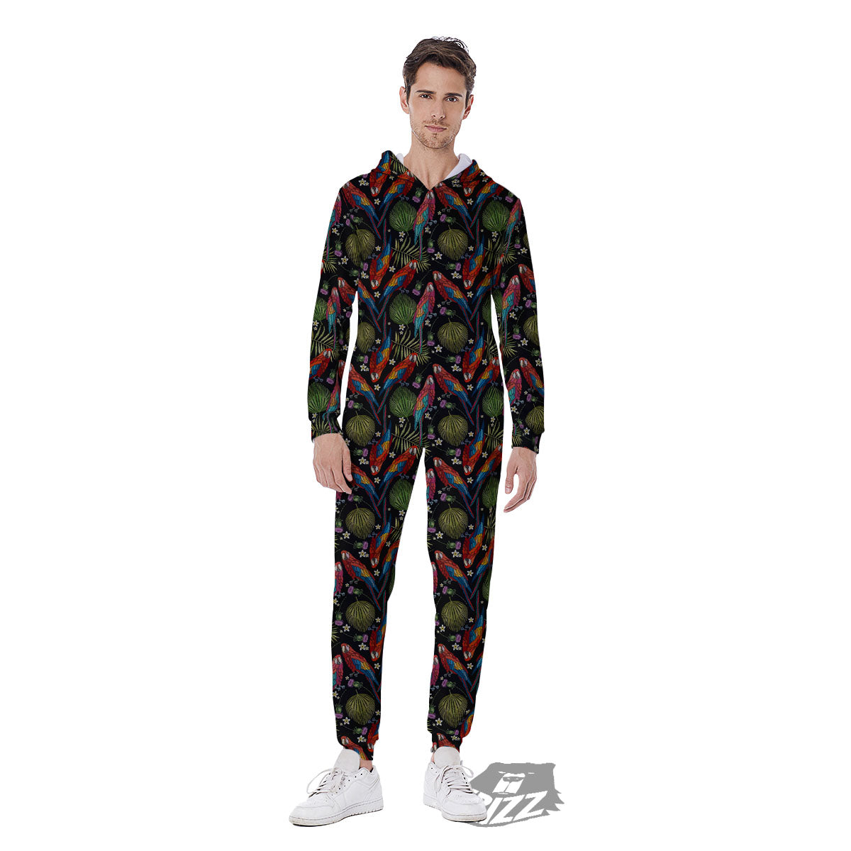 Parrot Embroidery Print Pattern Men's Jumpsuit-grizzshop