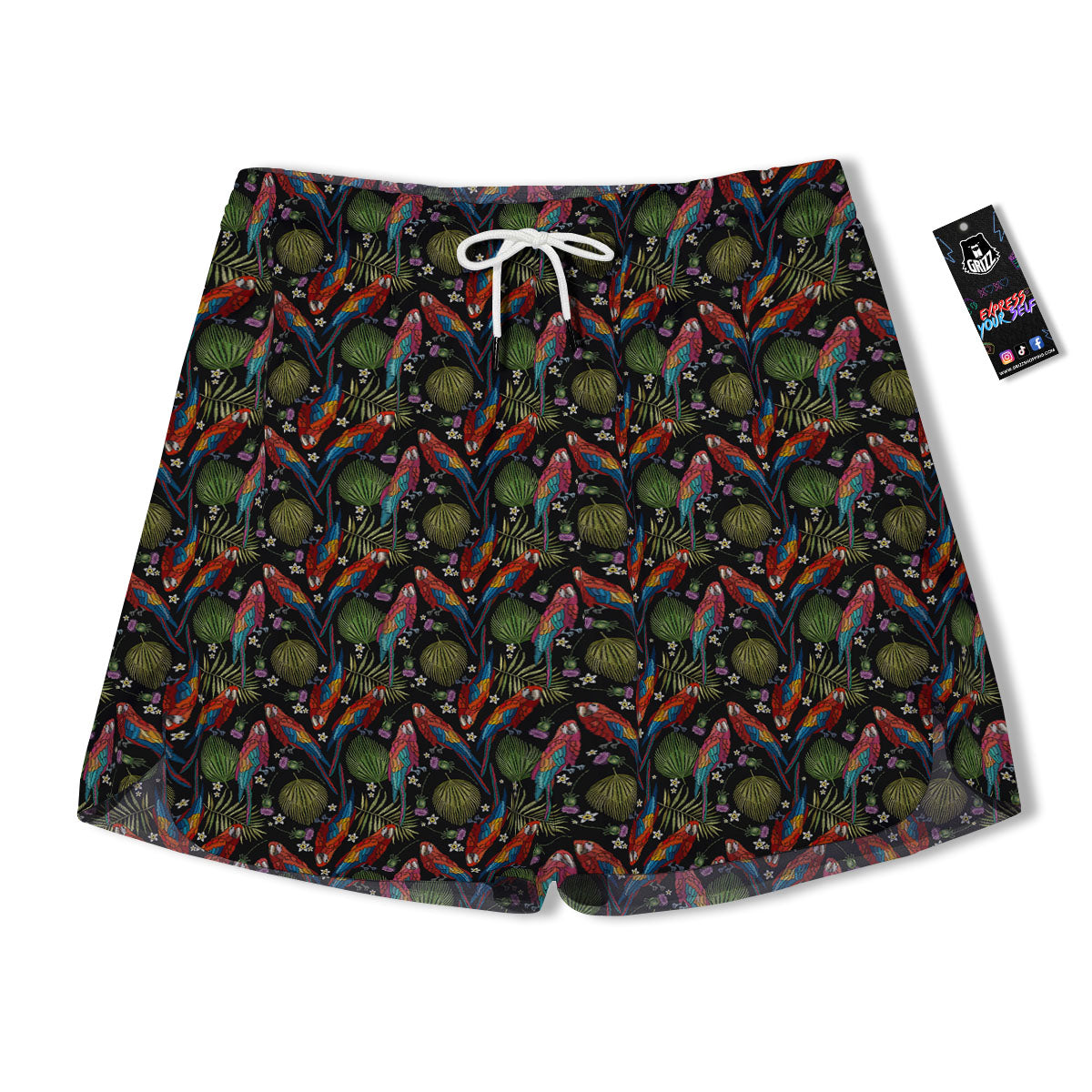 Parrot Embroidery Print Pattern Men's Running Shorts-grizzshop