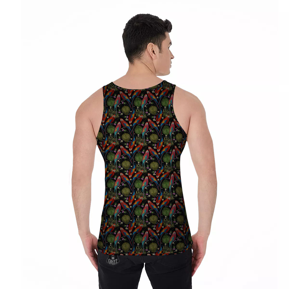 Parrot Embroidery Print Pattern Men's Tank Top-grizzshop