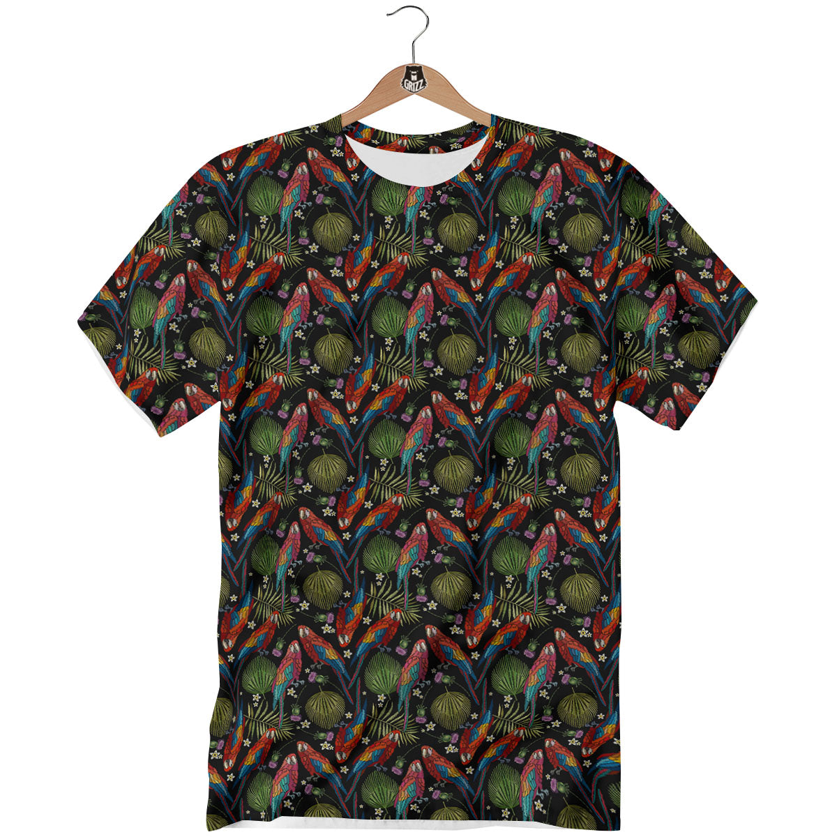 Parrot Embroidery Print Pattern T-Shirt-grizzshop