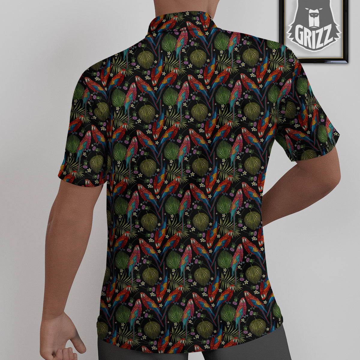 Parrot Embroidery Print Pattern Untucked Shirts-grizzshop