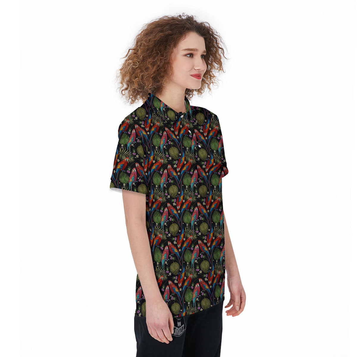 Parrot Embroidery Print Pattern Women's Golf Shirts-grizzshop