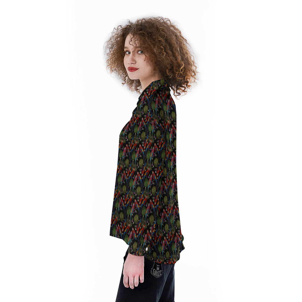 Parrot Embroidery Print Pattern Women's Long Sleeve Shirts-grizzshop