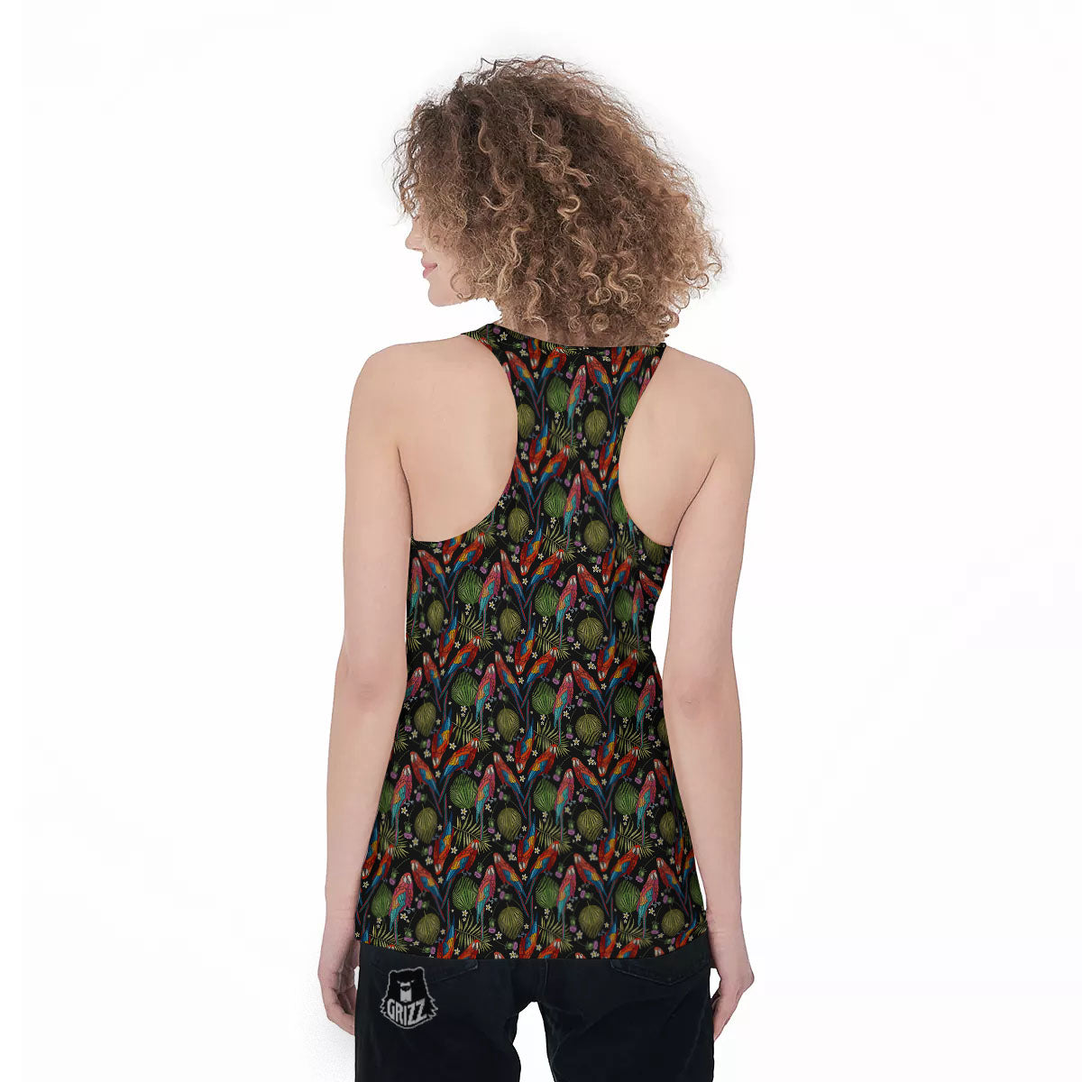 Parrot Embroidery Print Pattern Women's Racerback Tank Top-grizzshop
