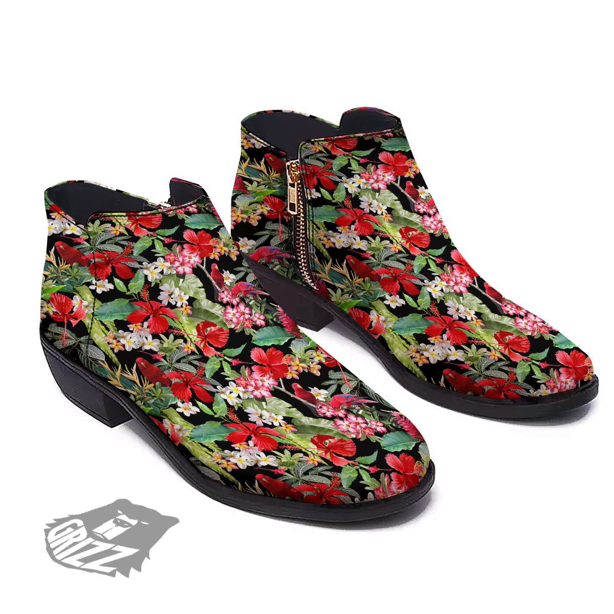 Parrot Hawaiian Tropical Print Pattern Ankle Boots-grizzshop