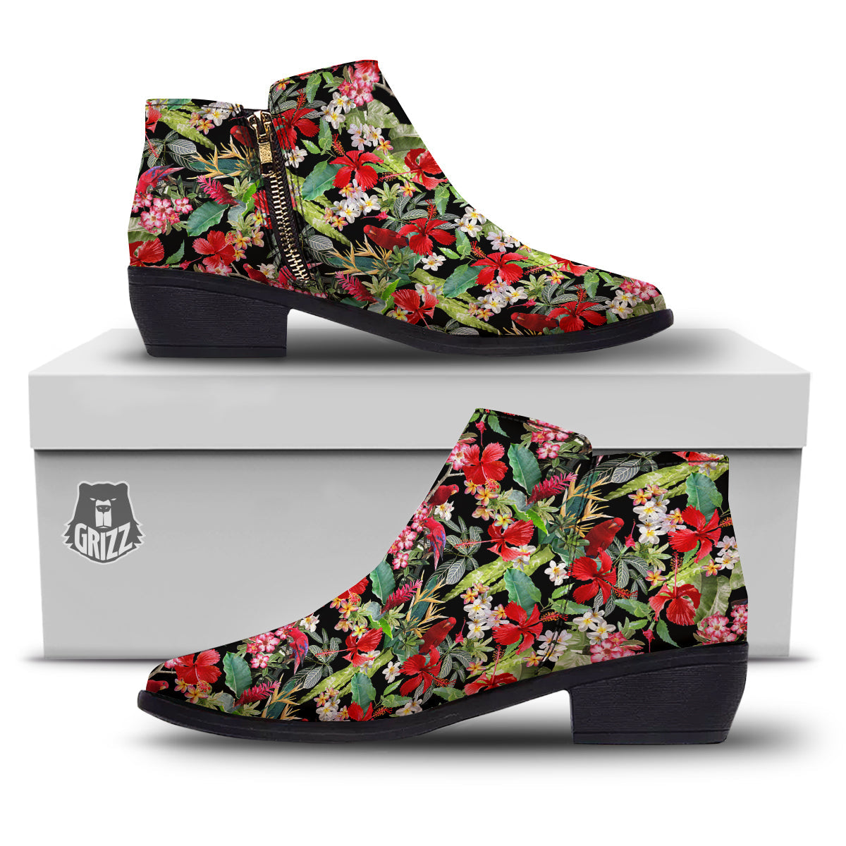 Parrot Hawaiian Tropical Print Pattern Ankle Boots-grizzshop