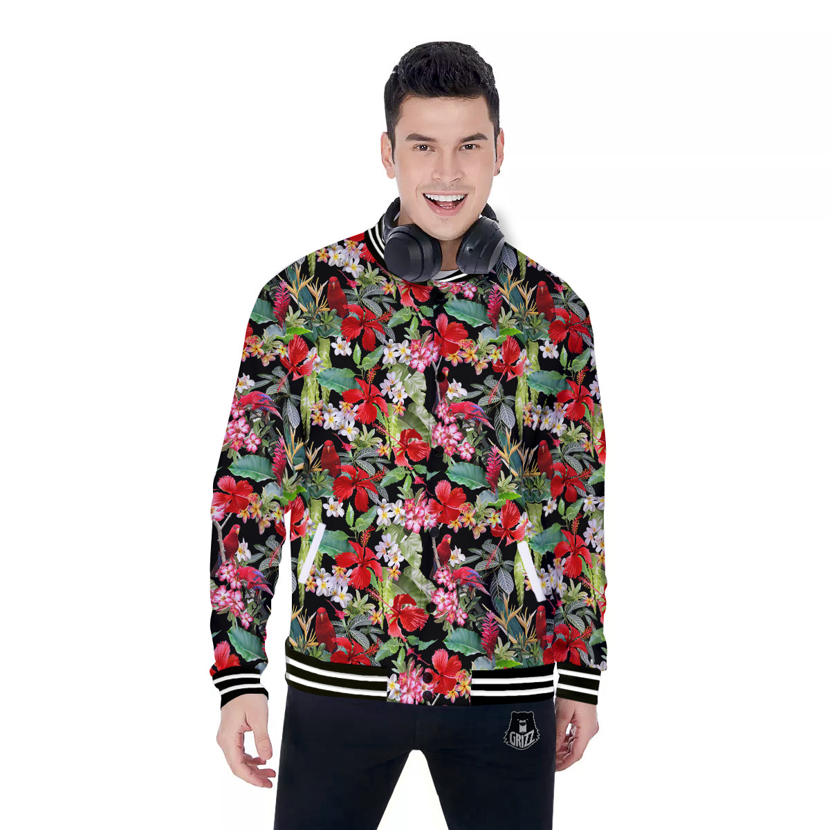 Parrot Hawaiian Tropical Print Pattern Baseball Jacket-grizzshop