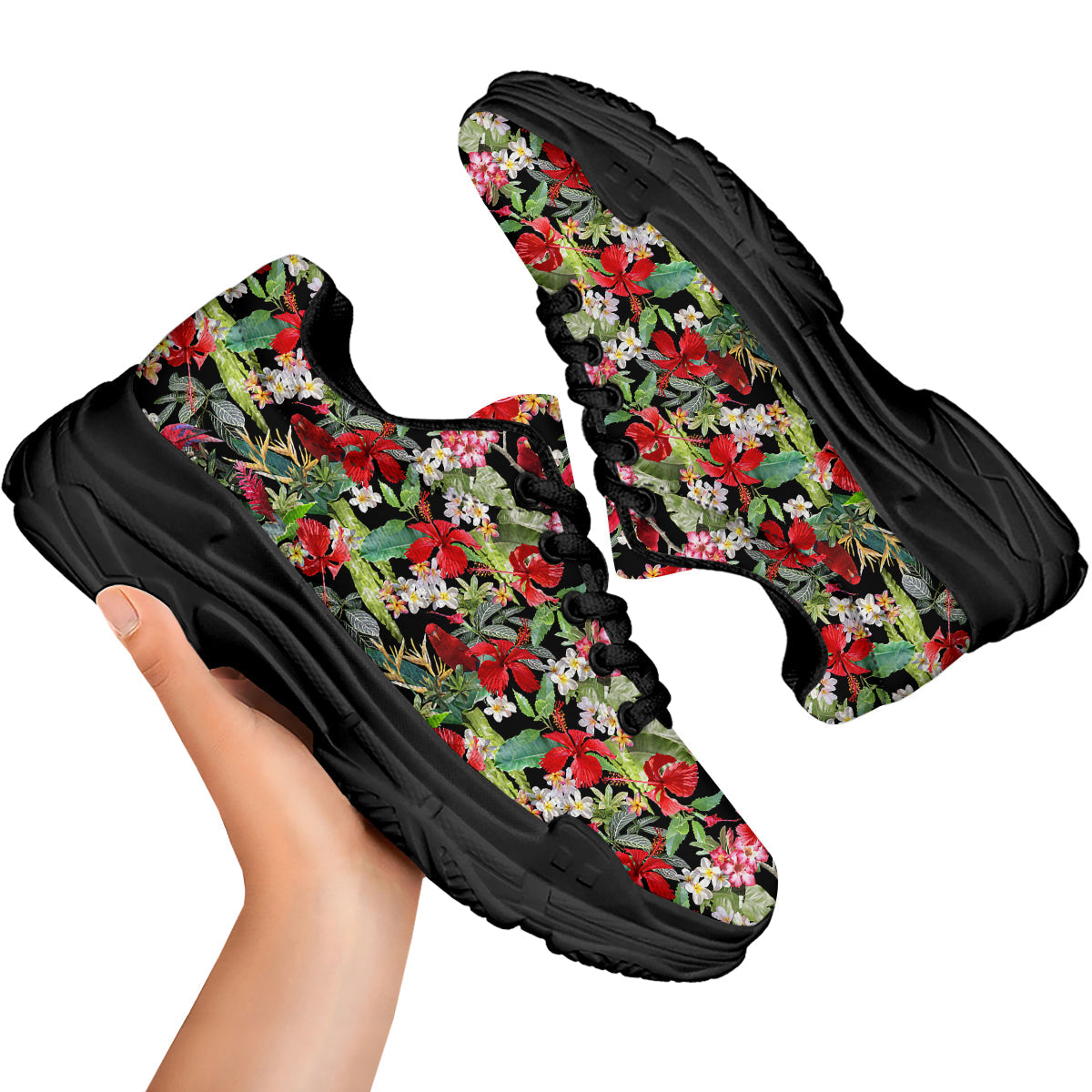 Parrot Hawaiian Tropical Print Pattern Black Chunky Shoes-grizzshop
