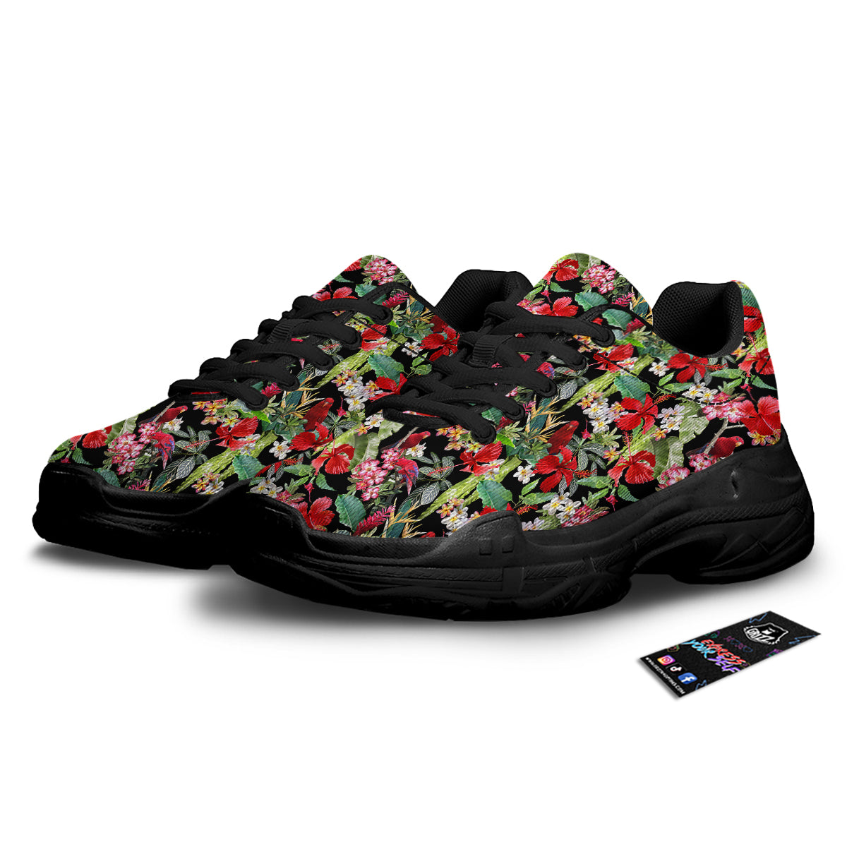 Parrot Hawaiian Tropical Print Pattern Black Chunky Shoes-grizzshop