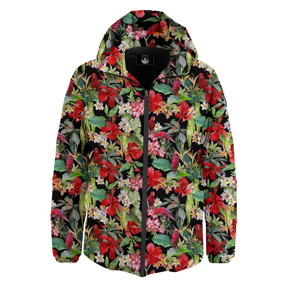 Parrot Hawaiian Tropical Print Pattern Down Jacket-grizzshop
