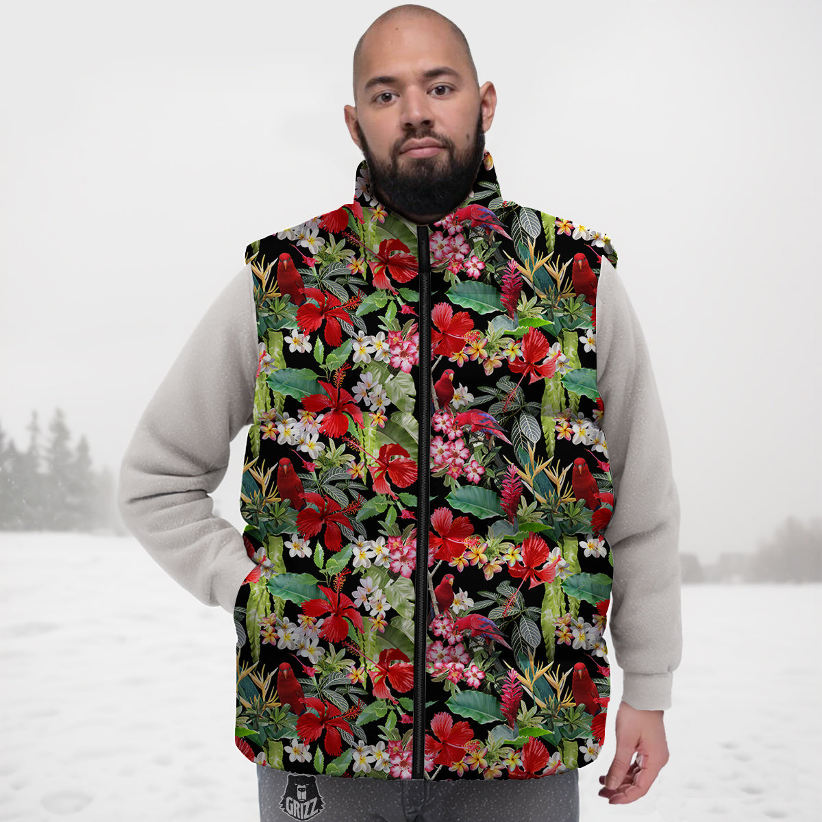 Parrot Hawaiian Tropical Print Pattern Down Vest