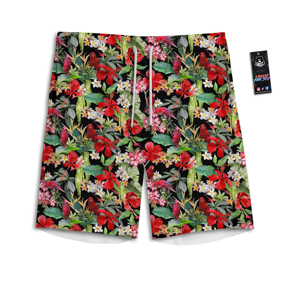 Parrot Hawaiian Tropical Print Pattern Men's Athletic Shorts