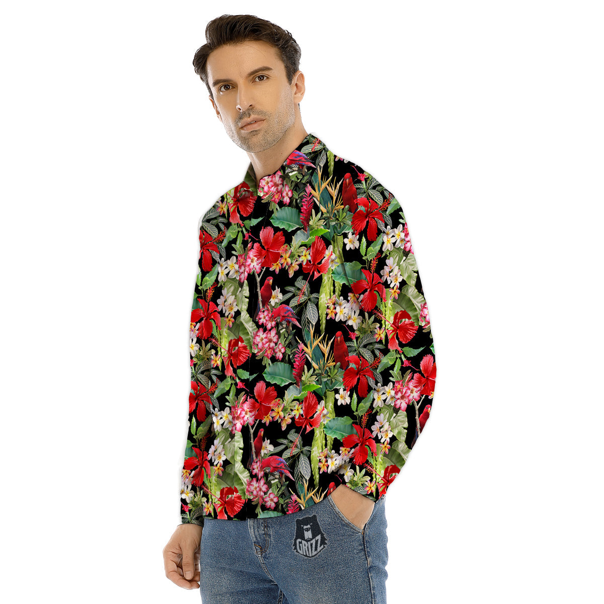 Parrot Hawaiian Tropical Print Pattern Men's Dress Shirts-grizzshop