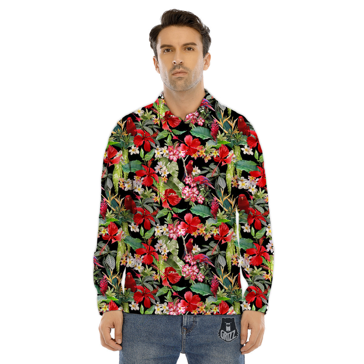 Parrot Hawaiian Tropical Print Pattern Men's Dress Shirts-grizzshop