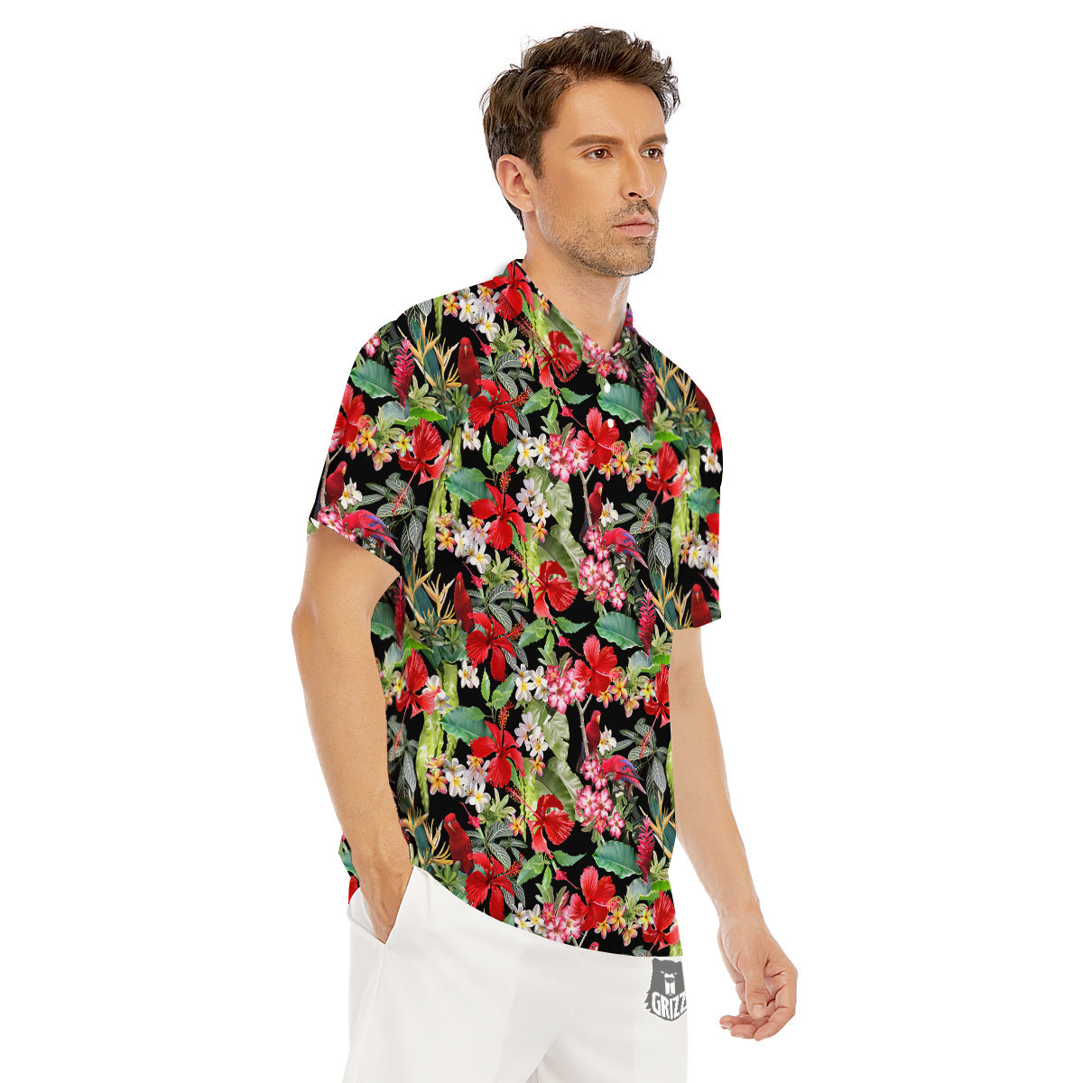 Parrot Hawaiian Tropical Print Pattern Men's Golf Shirts-grizzshop