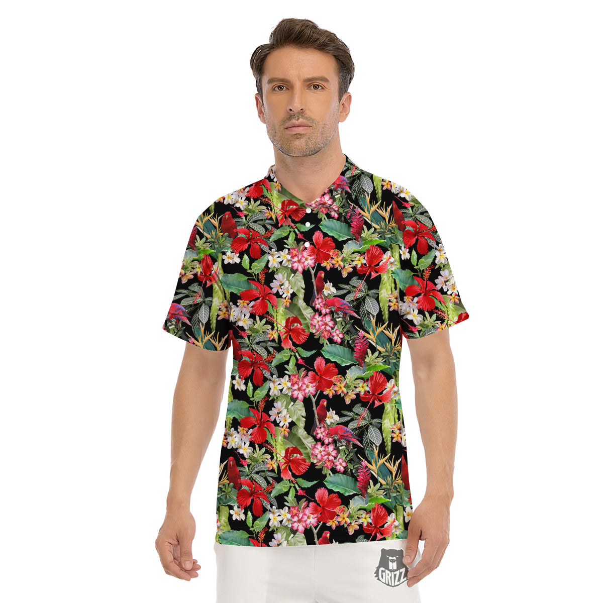 Parrot Hawaiian Tropical Print Pattern Men's Golf Shirts-grizzshop
