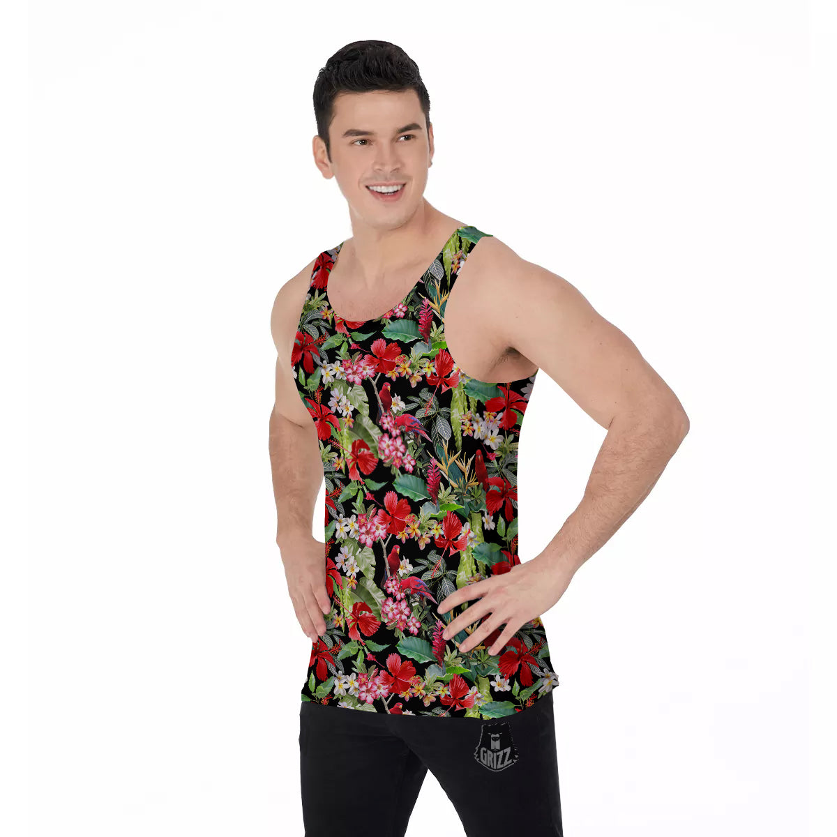 Parrot Hawaiian Tropical Print Pattern Men's Tank Top-grizzshop