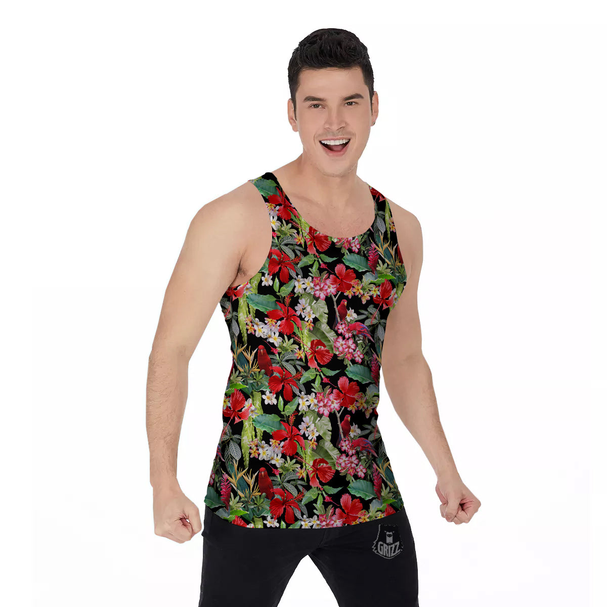 Parrot Hawaiian Tropical Print Pattern Men's Tank Top-grizzshop