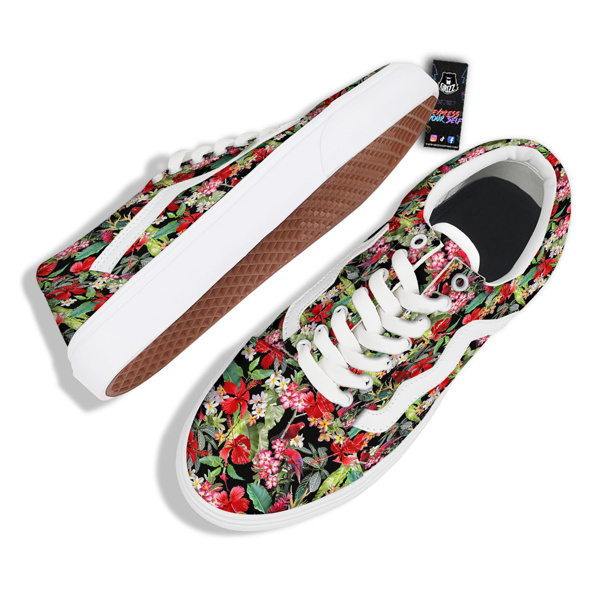 Parrot Hawaiian Tropical Print Pattern Skate Shoes-grizzshop