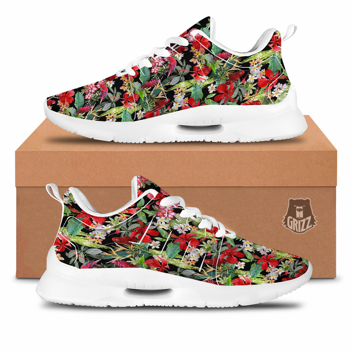Parrot Hawaiian Tropical Print Pattern Tennis Shoes-grizzshop
