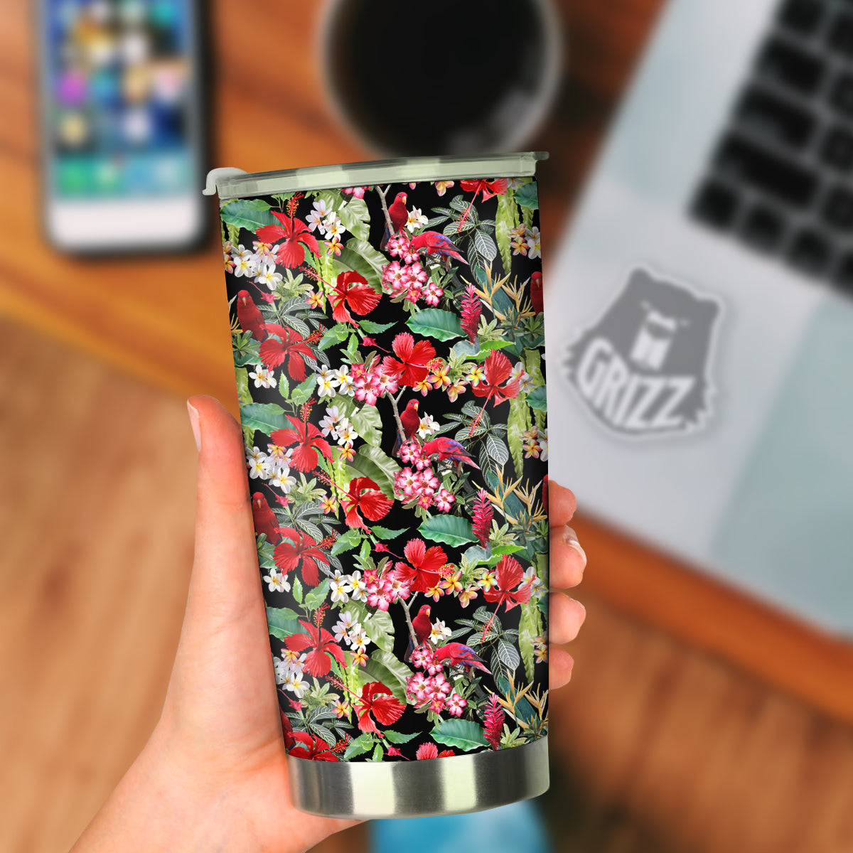 Parrot Hawaiian Tropical Print Pattern Tumbler-grizzshop