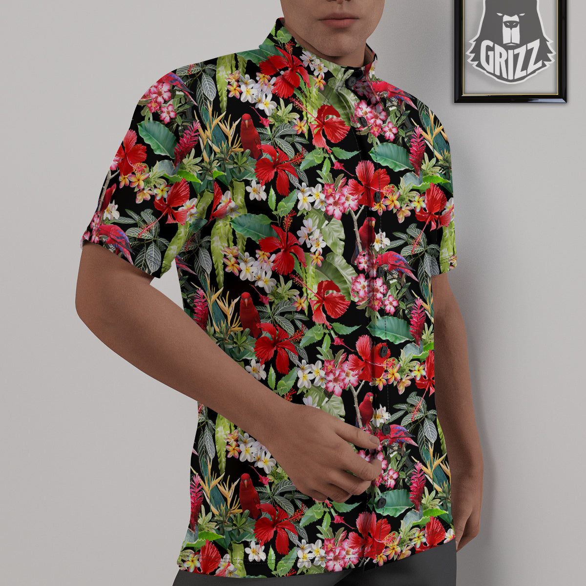 Parrot Hawaiian Tropical Print Pattern Untucked Shirts-grizzshop