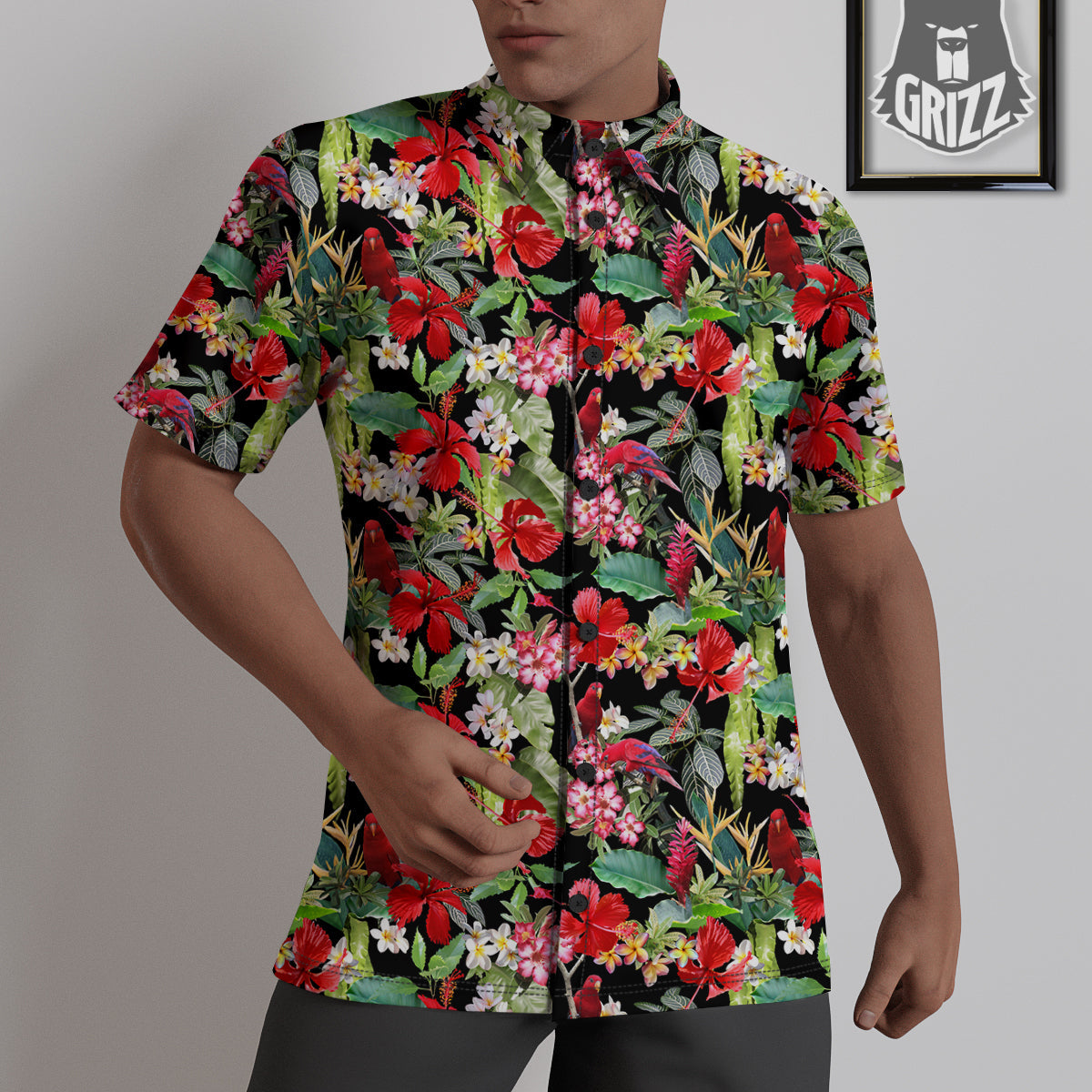 Parrot Hawaiian Tropical Print Pattern Untucked Shirts-grizzshop