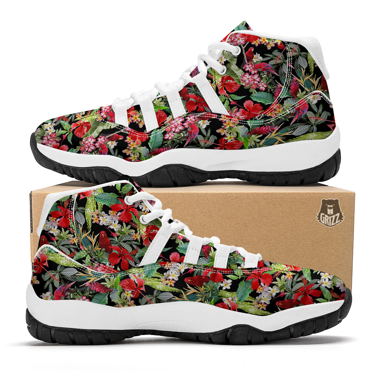 Parrot Hawaiian Tropical Print Pattern White Bball Shoes-grizzshop