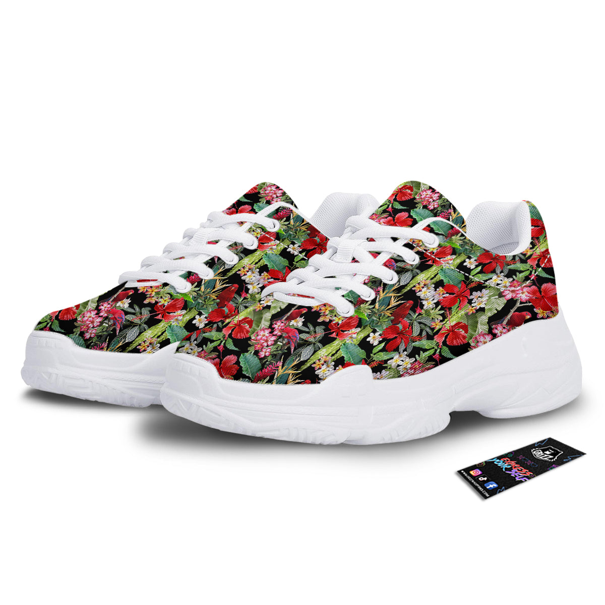 Parrot Hawaiian Tropical Print Pattern White Chunky Shoes-grizzshop